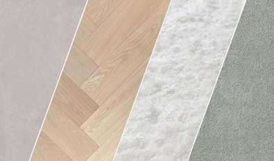 Verschillende vloertypes gietvloer, houten visgraad vloer, hoogpolig tapijt en laagpolig tapijt voor stofzuigerkeuze