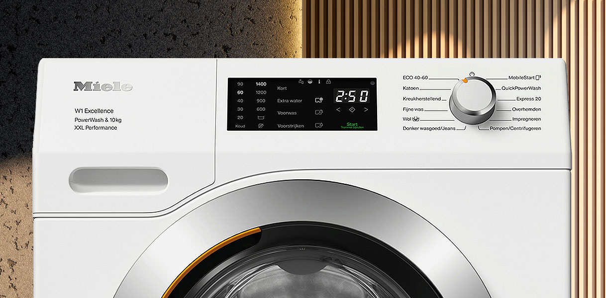 Miele 10 kg wasmachine met bedieningspaneel voor een lange levensduur en zorgvuldige wasbehandeling