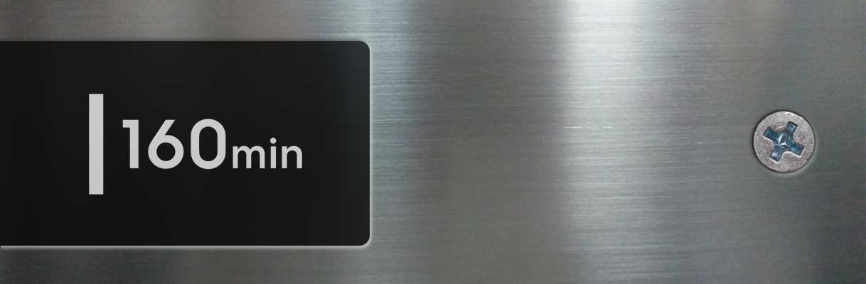 AEG vaatwasser display toont 160min programma selectie op zwart scherm