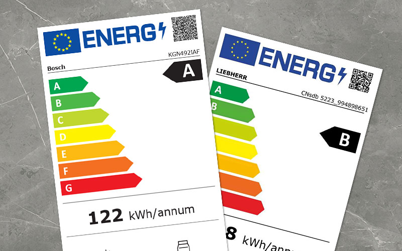 2. Koelkast energie labels A en B.