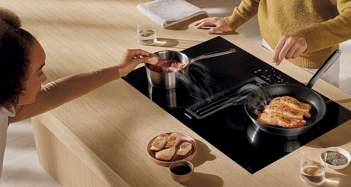 Miele inductiekookplaat met 2 flex-zones die zich aanpassen aan verschillende panformaten