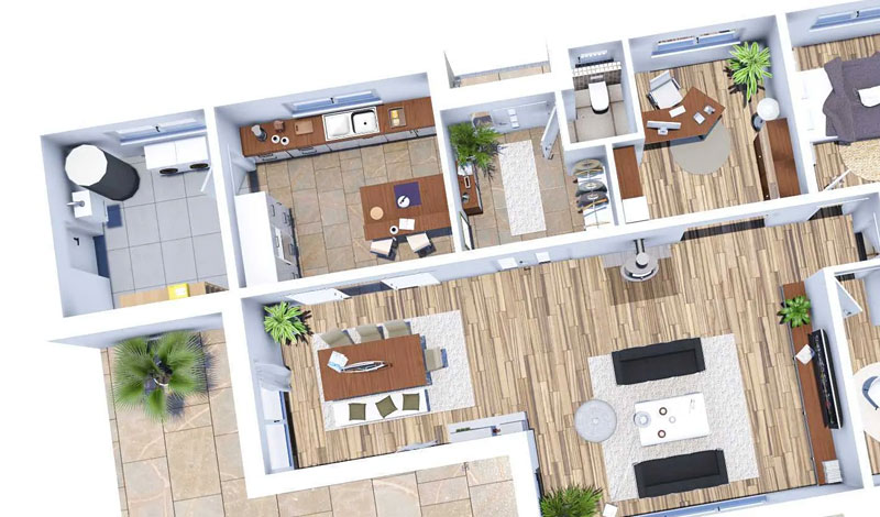 Plattegrond groot huis met meerdere kamers voor stofzuiger huisgrootte bepaling