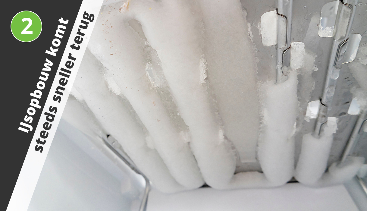 Dikke ijslaag op het vriesgedeelte door terugkerende ijsopbouw