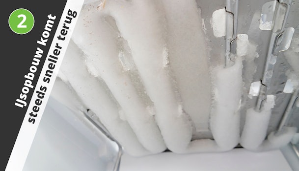 Dikke ijslaag op het vriesgedeelte door terugkerende ijsopbouw