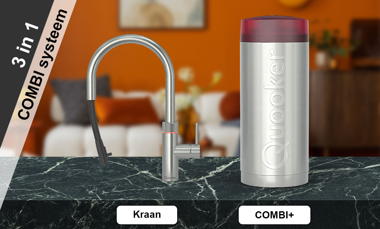 3-in-1 Quooker COMBI Plus systeem met kraan en reservoir voor koud, warm en kokend water