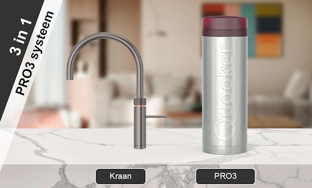 3-in-1 Quooker PRO3 systeem met kraan en PRO3 reservoir voor kokend water