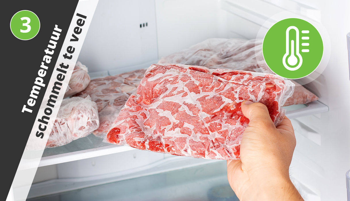 Bevroren vlees dat zachter wordt door schommelende vriezertemperatuur