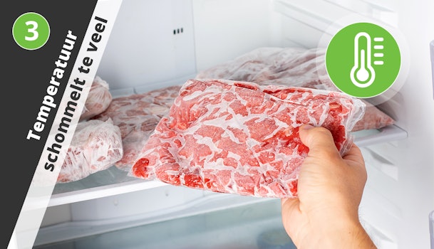 Bevroren vlees dat zachter wordt door schommelende vriezertemperatuur
