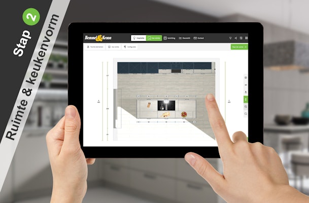 3D keukenplanner: Stap 2 ruimte en keukenvorm definiëren.