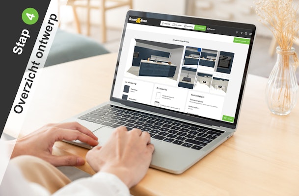 3D keukenplanner: Stap 4 overzicht keukenontwerp.