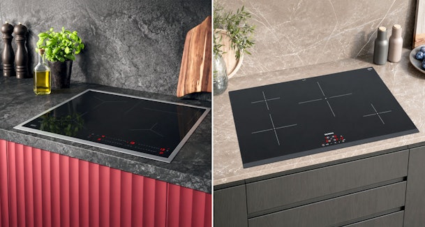 Inductiekookplaat met vier zones in 60 cm naast een model van 80 cm breed