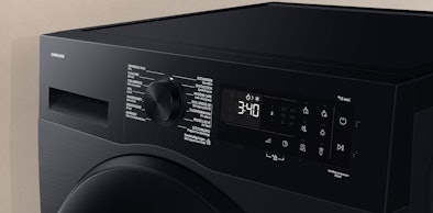 Samsung 5000-serie droger bedieningspaneel in zwart met OptimalDry sensoren en uitgebreide programmakeuze