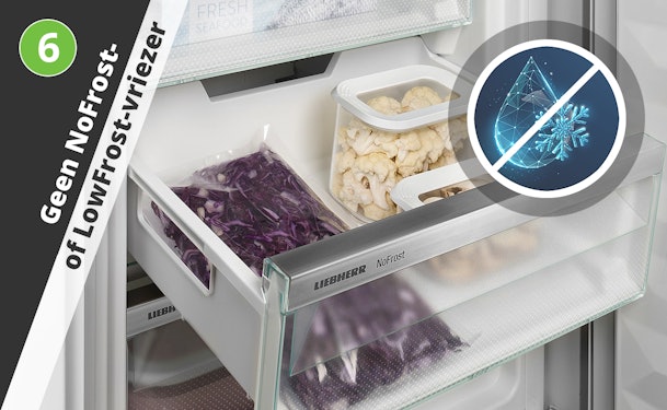 Vriezerlade zonder NoFrost waarbij ijsvorming sneller ontstaat