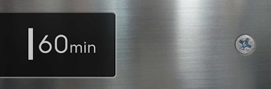 AEG vaatwasser display toont 60min programma selectie op zwart scherm