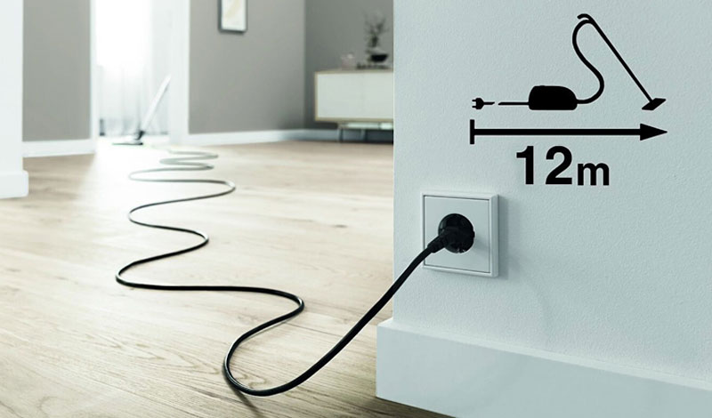 Stofzuiger snoerlengte 12 meter actieradius voor grote ruimtes zonder stopcontact wisselen