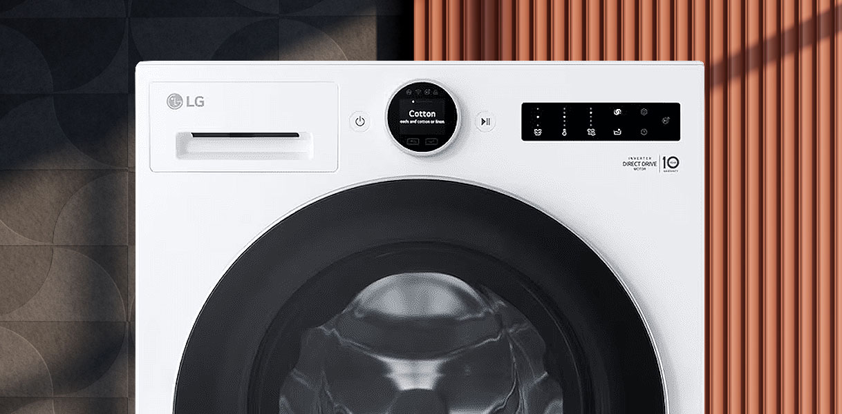 LG 9 kg wasmachine met bedieningspaneel en AI Direct Drive-motor