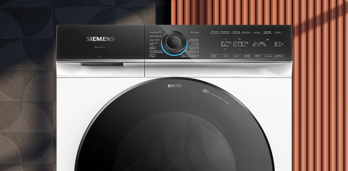 Siemens 9 kg wasmachine met bedieningspaneel, intelligentDosing en smartFinish-stoom
