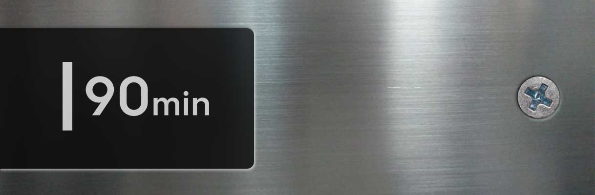 AEG vaatwasser display toont 90min programma selectie op zwart scherm