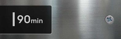 AEG vaatwasser display toont 90min programma selectie op zwart scherm