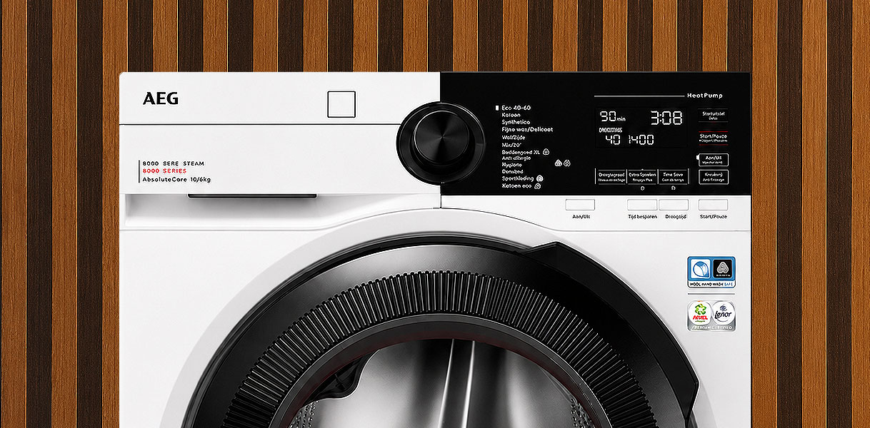 AEG 9000-serie AbsoluteCare premium was-droogcombinatie met warmtepomp en SensiDry die stoffen zacht droogt