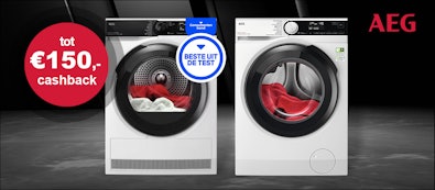 AEG was- en droogapparatuur nu met tot €150,-cashback.