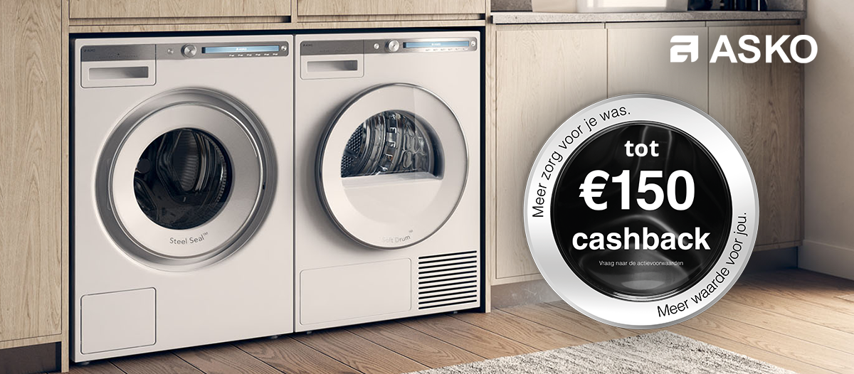 Asko: tot 150 euro cashback op wasmachines en drogers!