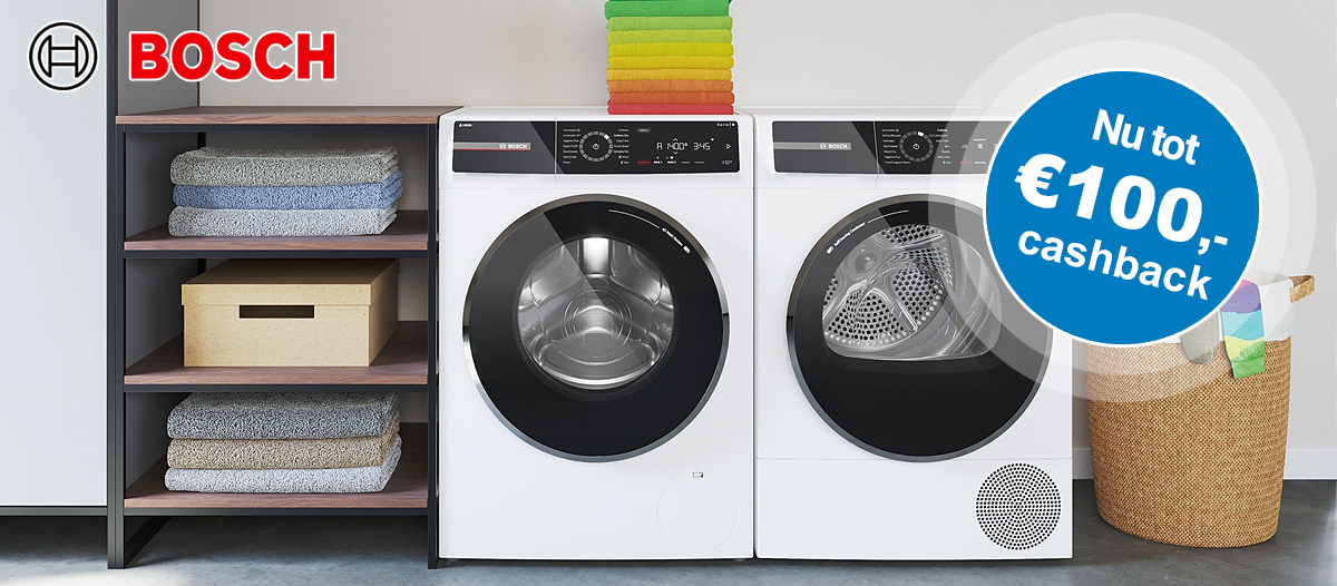 Bosch was- en droogapparatuur nu met tot €100,-cashback.
