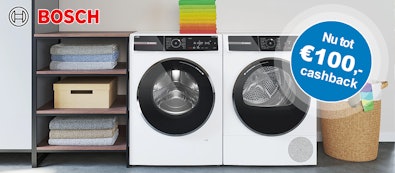Bosch was- en droogapparatuur nu met tot €100,-cashback.