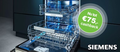 Siemens vaatwassers met energielabel A of B nu met tot 75 cashback