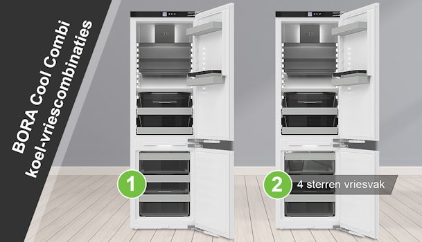 Je hebt keuze uit twee BORA Cool-Combi koel-vriescombinatie varianten.