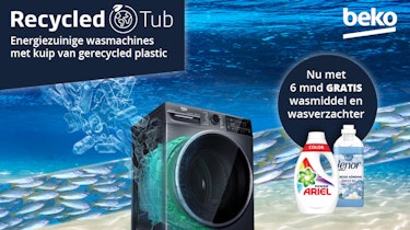 Nu 6 maanden gratis wasmiddel en wasverzachter bij Recycled Tub wasmachines van Beko