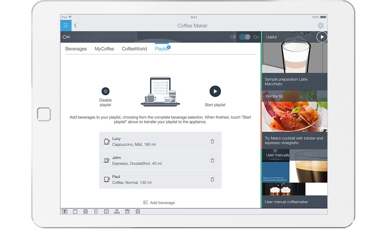 Zet de koffiemachine op afstand aan het werk met de Coffee-Playlist.