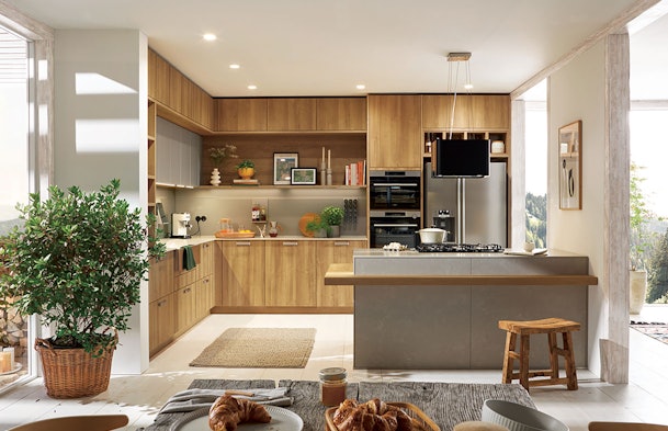 Eiken opstelling met smartglas kookeiland