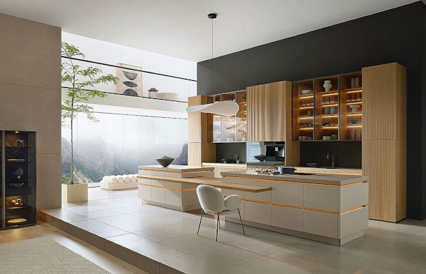 Zacht front en warme houtaccenten voor een rustgevende leefruimte