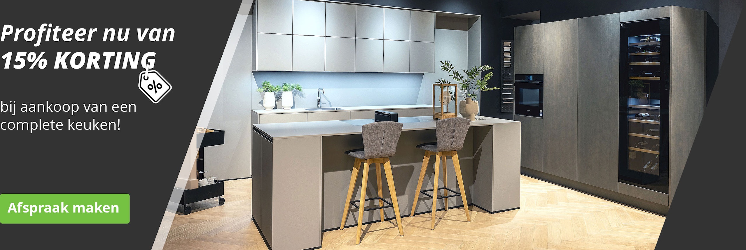 Profiteer nu van 15% korting op een complete keuken.