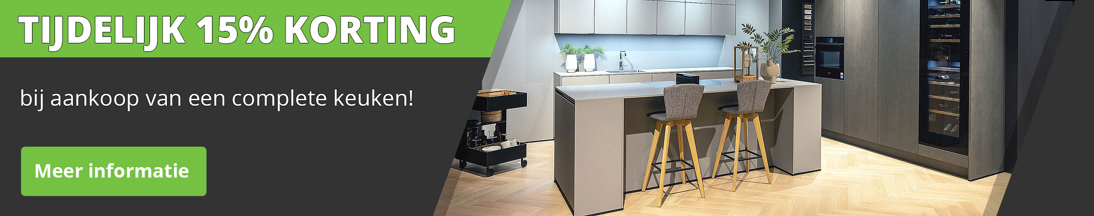 Profiteer nu van 15% korting op een complete keuken.