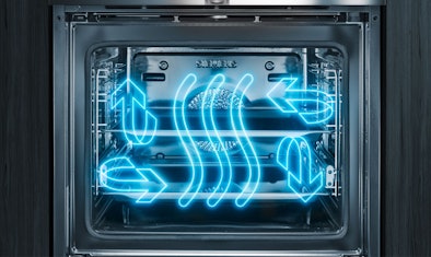 Perfect bakresultaat met 4D hetelucht en uittreksysteem voor roosters.