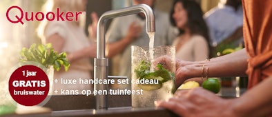 Quooker CUBE nu met 1 jaar bruiswater + luxe handcare set cadeau + kans op een tuinfeest