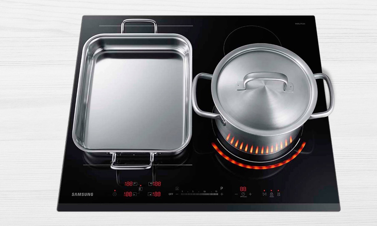 Samsung's inductie-kookplaat met innovatieve Virtual Flame Technology.