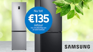 Nu tot € 135 retour bij aankoop nieuwe koelkast van Samsung en inruilen oude koelkast.
