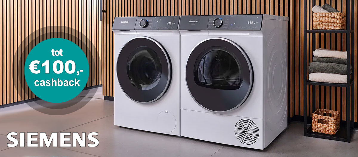 Siemens was- en droogapparatuur nu met tot €100,- retour.