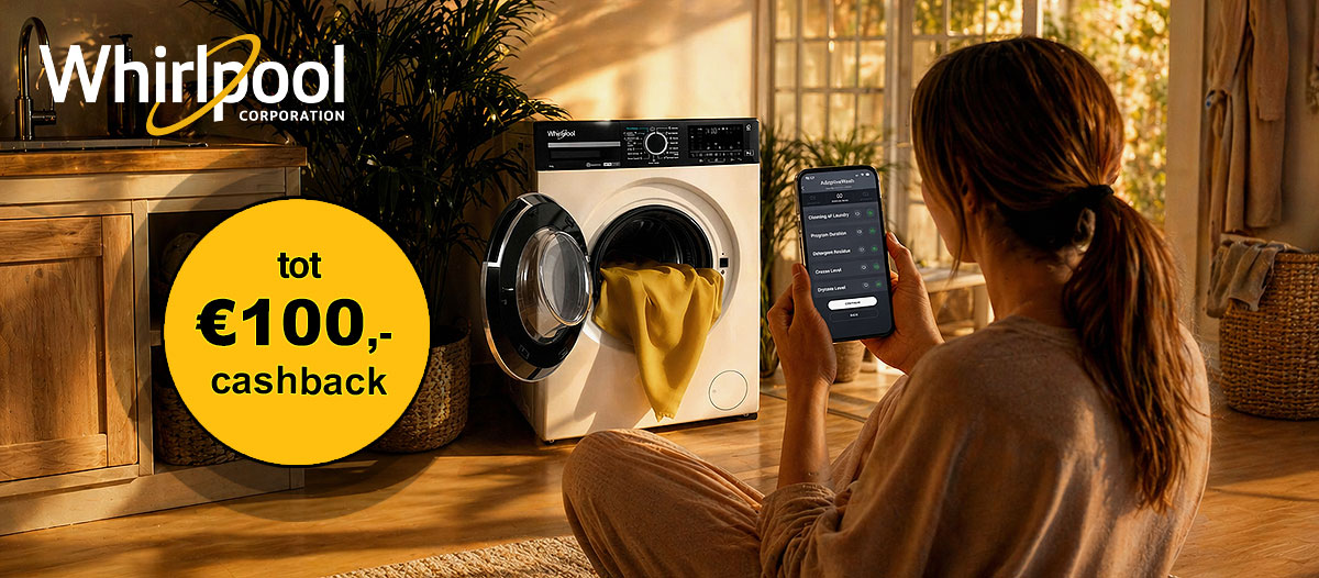 Ontvang nu tot € 100 cashback op Whirlpool AdaptiveWash en AdaptiveDry was- en droogapparatuur