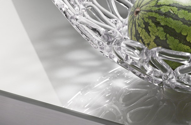 Aanrechtblad van glas in de kleur Silver Ice.