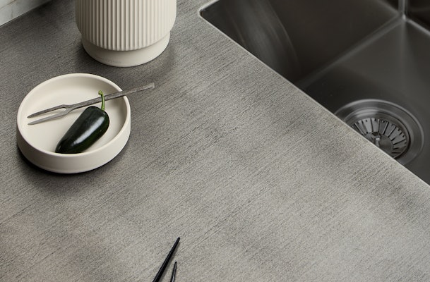 Aanrechtblad RVS Shimmer met ingelaste spoelbak.