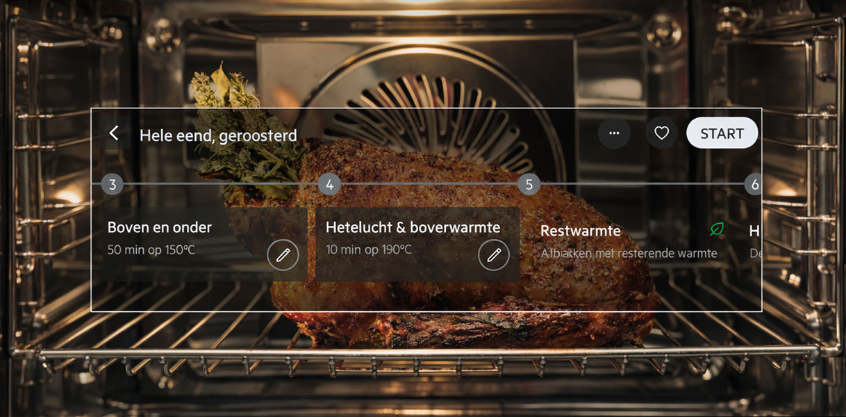 AEG 9000-serie magnetron display met stapsgewijze bereiding van hele geroosterde eend via CookSmart Touch Plus