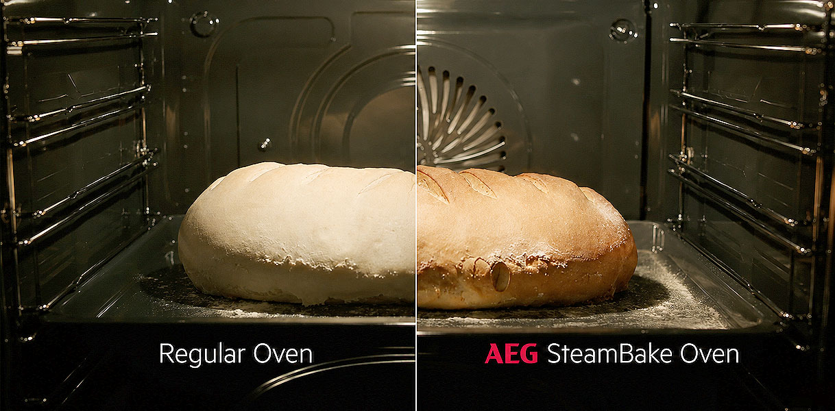 Vergelijking van brood uit gewone oven en beter gerezen brood met SteamBake functie