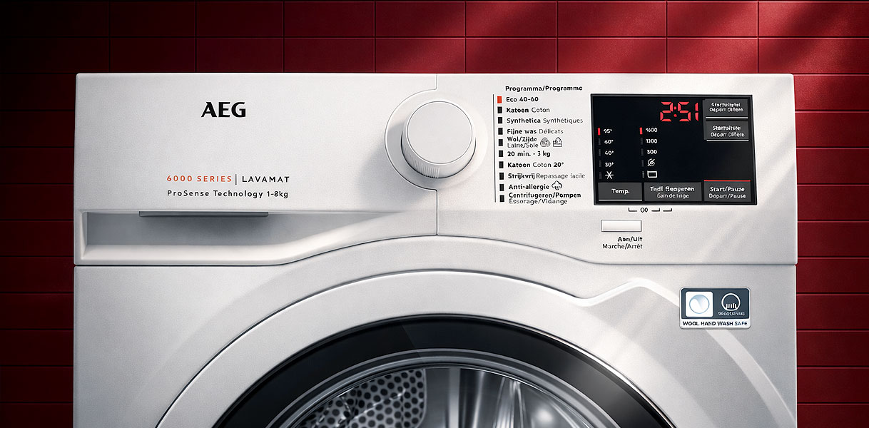 AEG 6000 serie warmtepompdroger met ProSense technologie en bedieningspaneel voor delicate en zware was