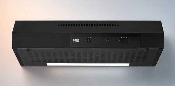 Zwarte Beko onderbouw afzuigkap met schuifbediening en verlichting aan de onderkant