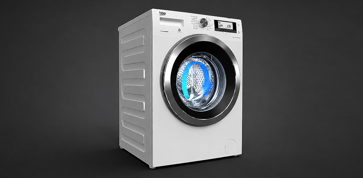 AquaWave-trommel van Beko met golvend patroon dat de was zachter laat bewegen