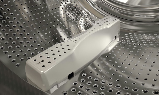 Zandlopervormige meenemers geleiden wasgoed naar het zachte midden en voeren vuil af via de rand